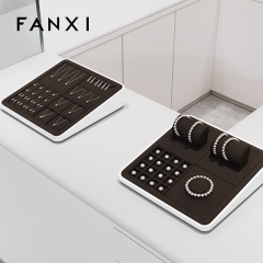 FANXI P160 New arrival accept custom microfiber MDF jewelry display tray necklace rings display trays for jewelry showcase