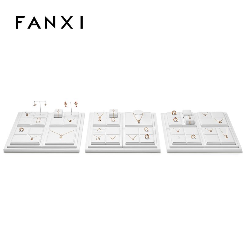 FANXI New arrival elegant white pu leather jewelry display set for window cabinet TT276