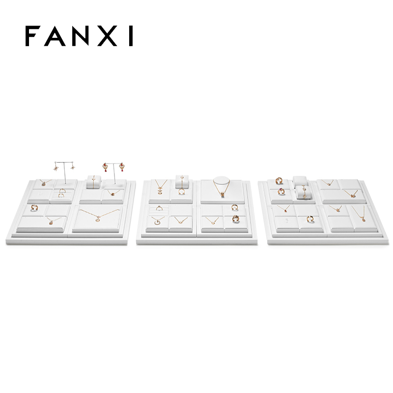 FANXI New arrival elegant white pu leather jewelry display set for window cabinet TT276