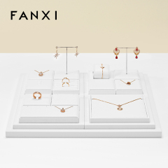 FANXI New arrival elegant white pu leather jewelry display set for window cabinet TT276