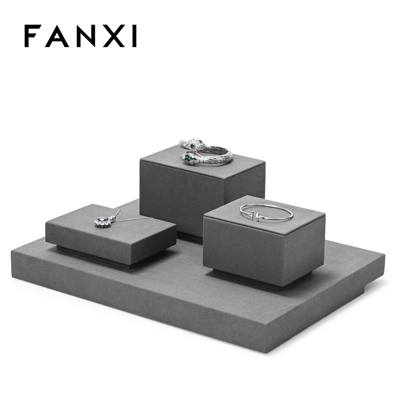FANXI TT256 grey microfiber jewelry square style ring pendant earring exhibition