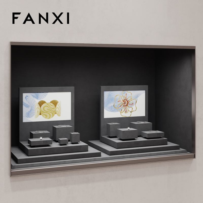 FANXI TT256 grey microfiber jewelry square style ring pendant earring exhibition