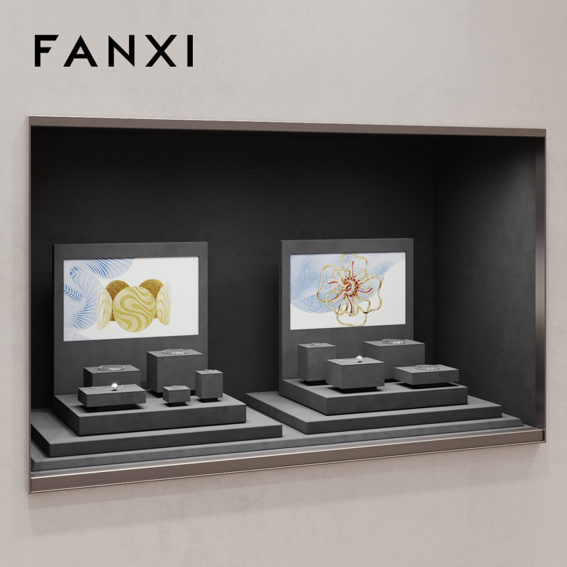FANXI TT256 grey microfiber jewelry square style ring pendant earring exhibition