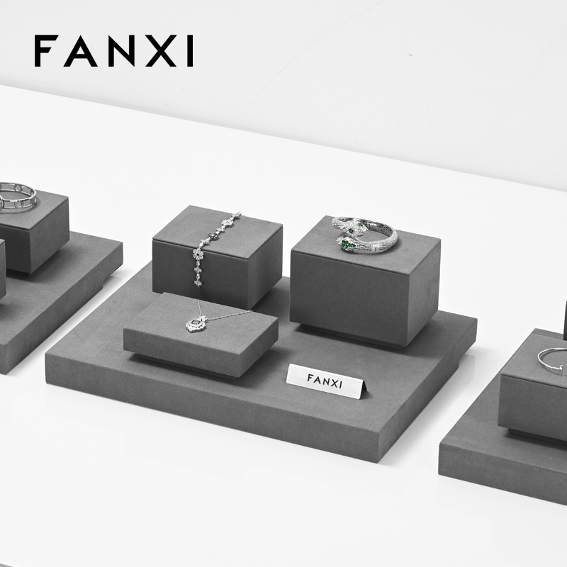 FANXI TT256 grey microfiber jewelry square style ring pendant earring exhibition