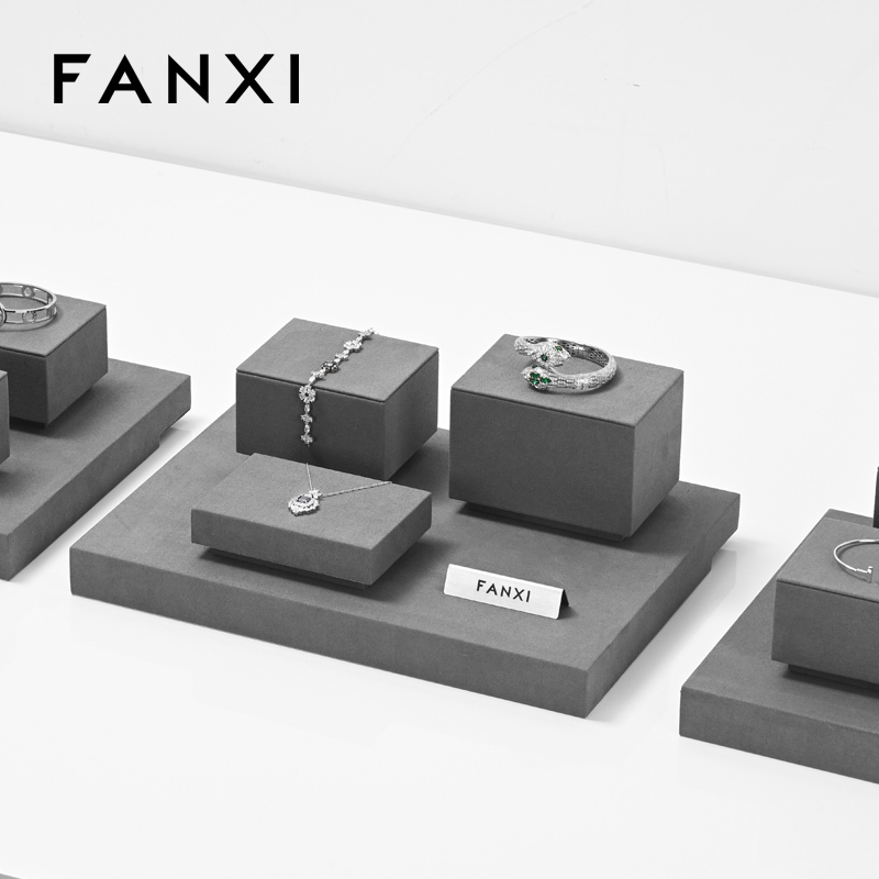 FANXI TT256 grey microfiber jewelry square style ring pendant earring exhibition