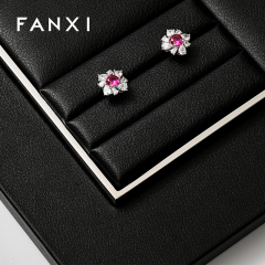 FANXI TT261 New Jewelry Display Set Luxury Black PU Leather With Silver Metal Showcase Tray Microfiber Display Jewelry Necklace Display