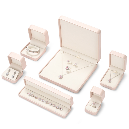 New design H161 soft pink pu leather full set jewelry box for jewelry package