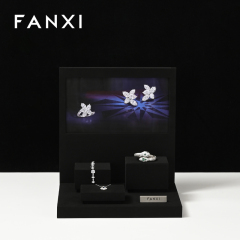 FANXI New design TT254 square tube free style black microfiber jewelry display set with background board