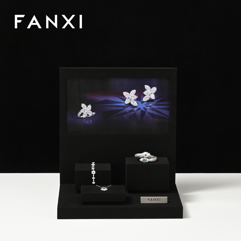 FANXI New design TT254 square tube free style black microfiber jewelry display set with background board