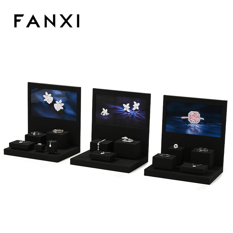 FANXI New design TT254 square tube free style black microfiber jewelry display set with background board