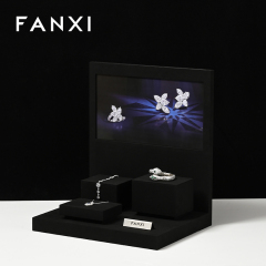 FANXI New design TT254 square tube free style black microfiber jewelry display set with background board