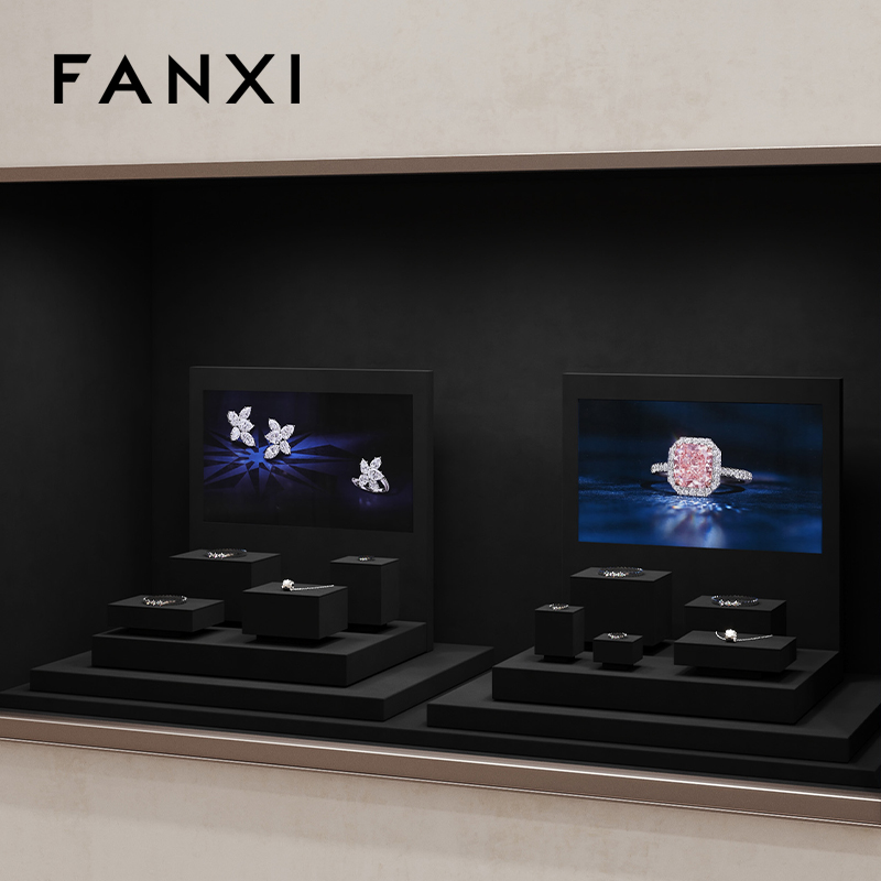 FANXI New design TT254 square tube free style black microfiber jewelry display set with background board