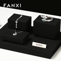 FANXI New design TT254 square tube free style black microfiber jewelry display set with background board