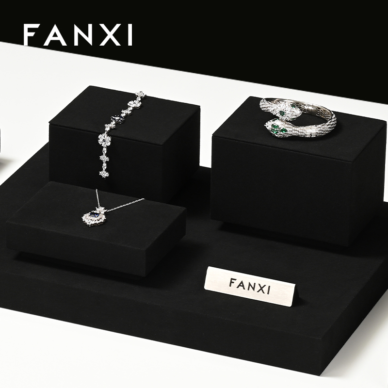 FANXI New design TT254 square tube free style black microfiber jewelry display set with background board
