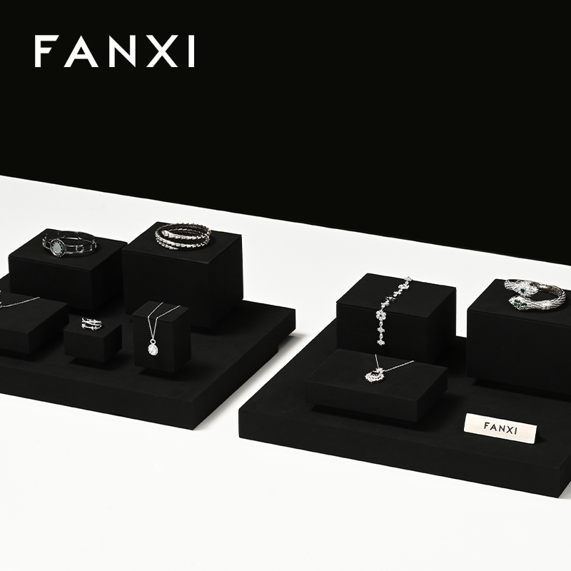 FANXI New design TT254 square tube free style black microfiber jewelry display set with background board