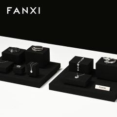 FANXI New design TT254 square tube free style black microfiber jewelry display set with background board