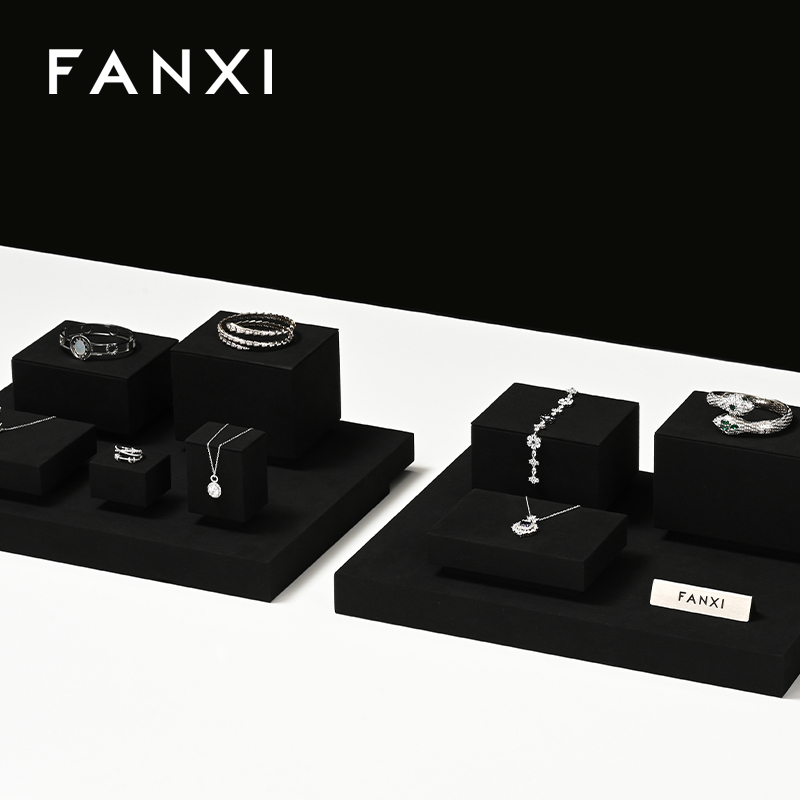 FANXI New design TT254 square tube free style black microfiber jewelry display set with background board
