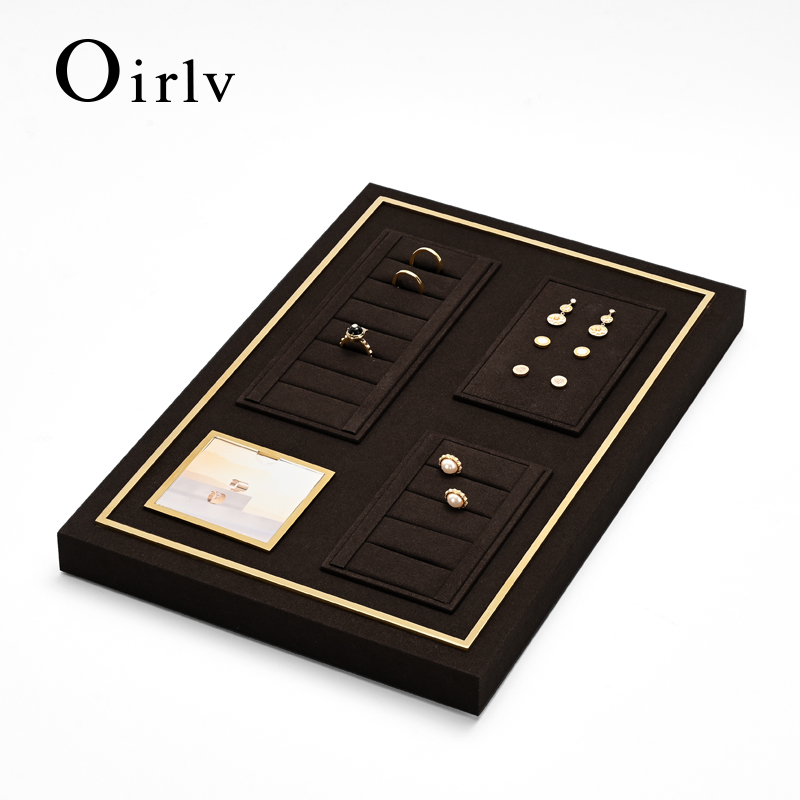 FANXI TT287 DIY Brown Microfiber metal Jewelry Display Stand Ring Necklace Earrings Bracelet Display Stand Jewelry Tray