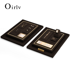 FANXI TT287 DIY Brown Microfiber metal Jewelry Display Stand Ring Necklace Earrings Bracelet Display Stand Jewelry Tray