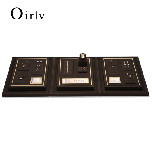 FANXI TT287 DIY Brown Microfiber metal Jewelry Display Stand Ring Necklace Earrings Bracelet Display Stand Jewelry Tray