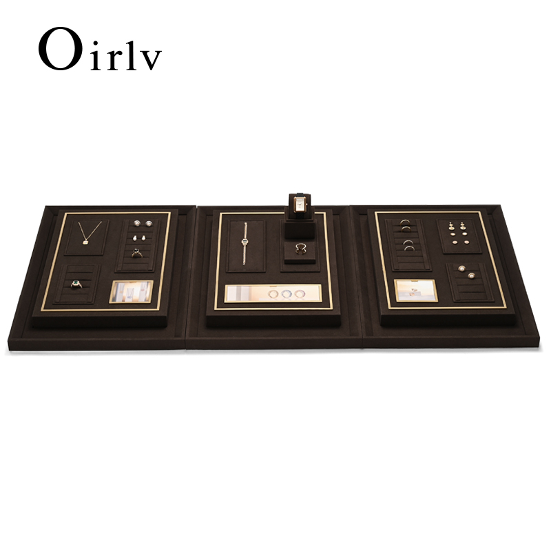FANXI TT287 DIY Brown Microfiber metal Jewelry Display Stand Ring Necklace Earrings Bracelet Display Stand Jewelry Tray