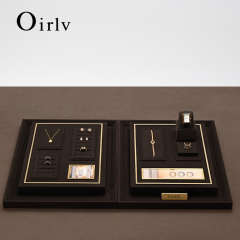 FANXI TT287 DIY Brown Microfiber metal Jewelry Display Stand Ring Necklace Earrings Bracelet Display Stand Jewelry Tray