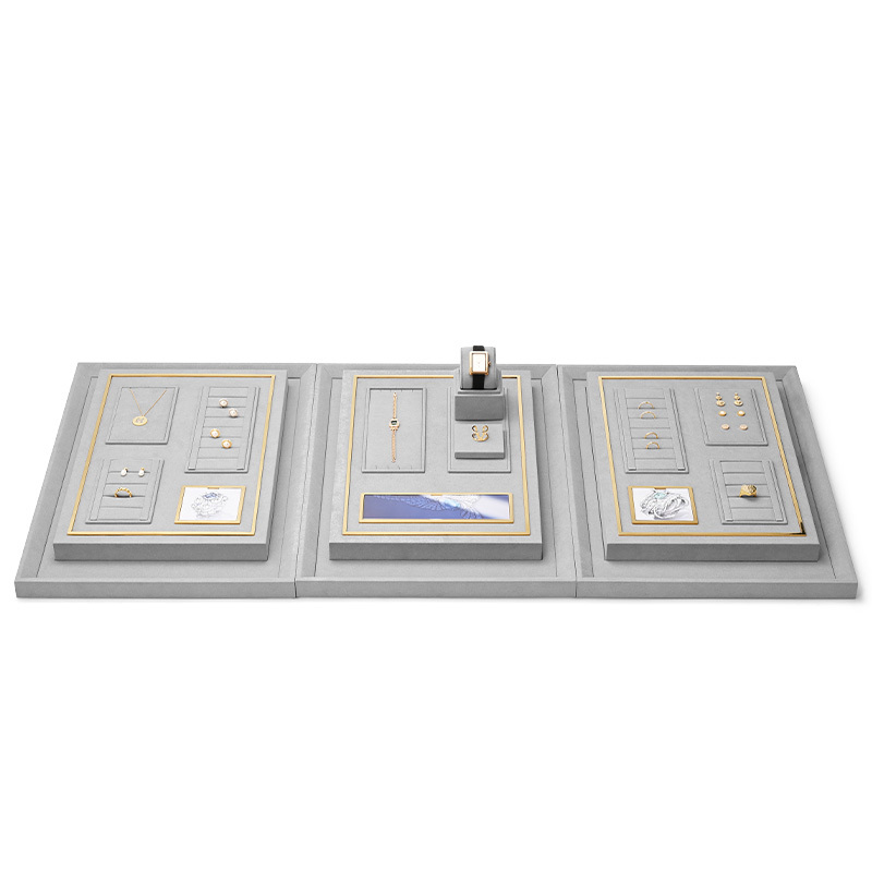 FANXI TT289 DIY Grey Microfiber metal Jewelry Display Stand Ring Necklace Earrings Bracelet Display Stand Jewelry Tray