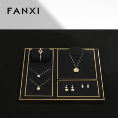 Fanxi TT291 Fashion Light Black with Gold Jewelry Display Set Detachable Microfiber Necklace Ring Pendant Display for Jewelry Store