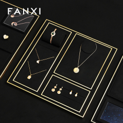 Fanxi TT291 Fashion Light Black with Gold Jewelry Display Set Detachable Microfiber Necklace Ring Pendant Display for Jewelry Store