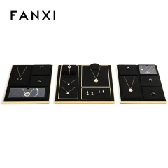 Fanxi TT291 Fashion Light Black with Gold Jewelry Display Set Detachable Microfiber Necklace Ring Pendant Display for Jewelry Store
