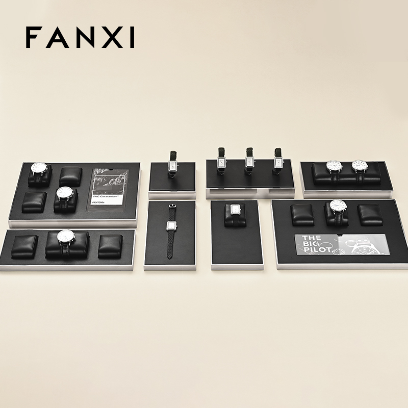 FANXI High End metal Watch Display Stand Custom PU leather Watch Display Holder