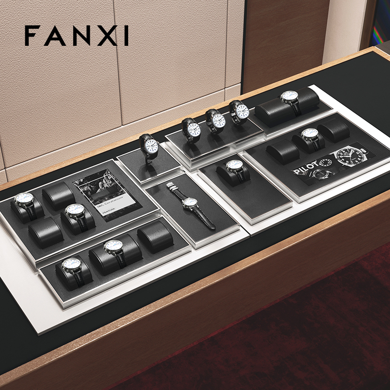 FANXI High End metal Watch Display Stand Custom PU leather Watch Display Holder