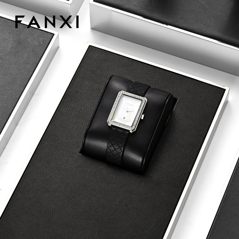FANXI High End metal Watch Display Stand Custom PU leather Watch Display Holder