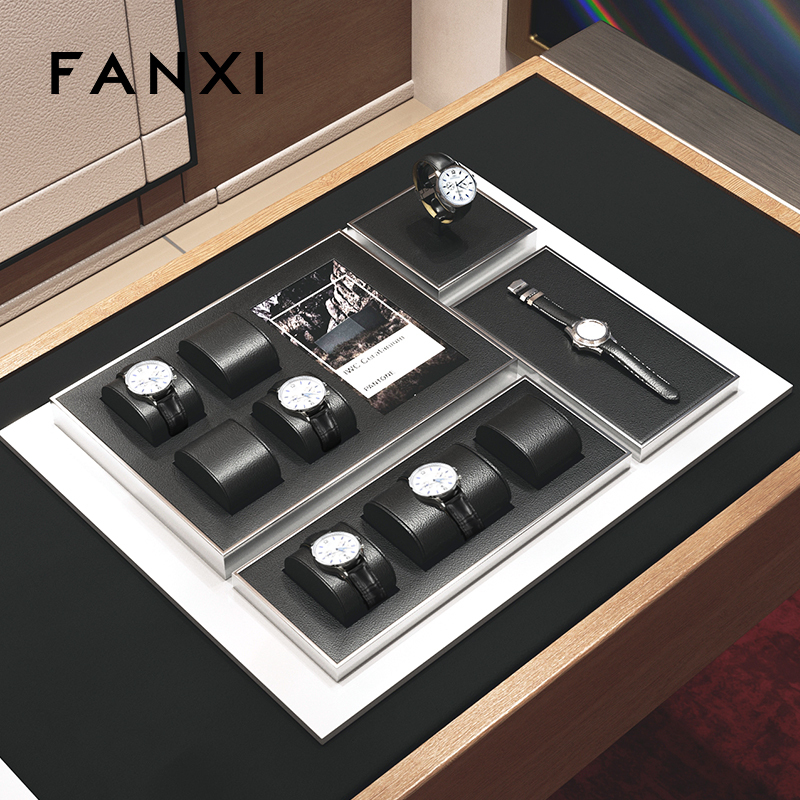 FANXI High End metal Watch Display Stand Custom PU leather Watch Display Holder
