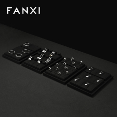 FANXI P158 Custom Luxury Black Microfiber Jewelry Tray Stackable Bracelet Necklace Ring Display Tray For Jewelry Showcase