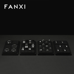 FANXI P158 Custom Luxury Black Microfiber Jewelry Tray Stackable Bracelet Necklace Ring Display Tray For Jewelry Showcase