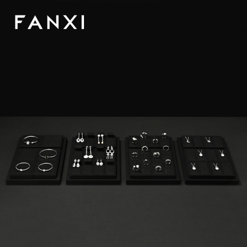 FANXI P158 Custom Luxury Black Microfiber Jewelry Tray Stackable Bracelet Necklace Ring Display Tray For Jewelry Showcase