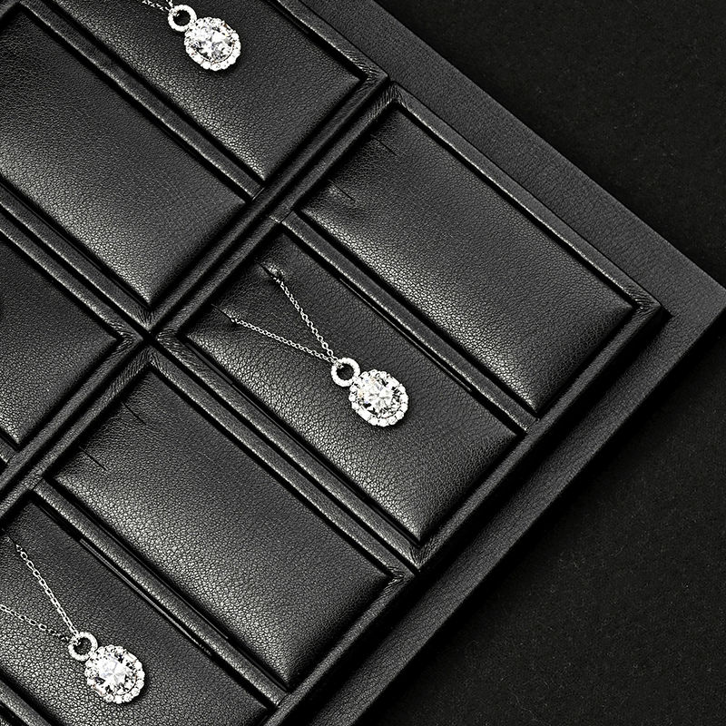 FANXI Custom Luxury Black Leather Jewelry Tray Stackable Bracelet Necklace Ring Display Tray For Jewelry Showcase