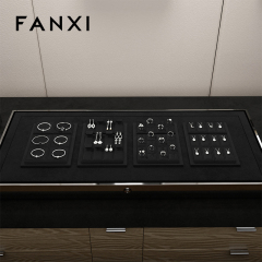 FANXI P158 Custom Luxury Black Microfiber Jewelry Tray Stackable Bracelet Necklace Ring Display Tray For Jewelry Showcase