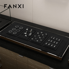 FANXI P158 Custom Luxury Black Microfiber Jewelry Tray Stackable Bracelet Necklace Ring Display Tray For Jewelry Showcase