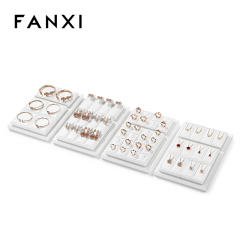 FANXI P157 Custom Luxury Black Leather Jewelry Tray Stackable Bracelet Necklace Ring Display Tray For Jewelry Showcase