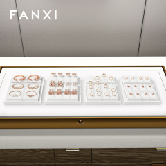 FANXI P157 Custom Luxury Black Leather Jewelry Tray Stackable Bracelet Necklace Ring Display Tray For Jewelry Showcase