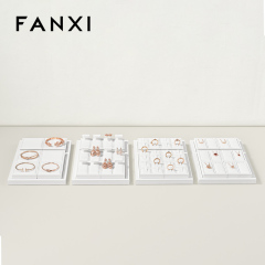 FANXI P157 Custom Luxury Black Leather Jewelry Tray Stackable Bracelet Necklace Ring Display Tray For Jewelry Showcase