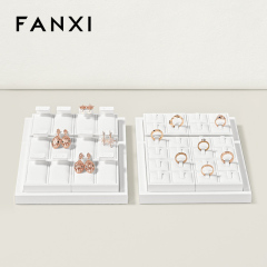 FANXI P157 Custom Luxury Black Leather Jewelry Tray Stackable Bracelet Necklace Ring Display Tray For Jewelry Showcase