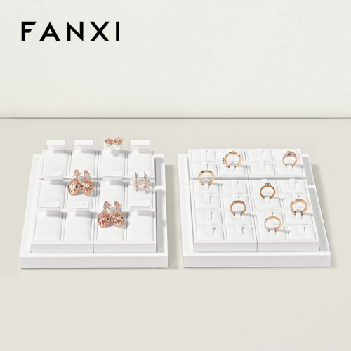 FANXI P157 Custom Luxury Black Leather Jewelry Tray Stackable Bracelet Necklace Ring Display Tray For Jewelry Showcase