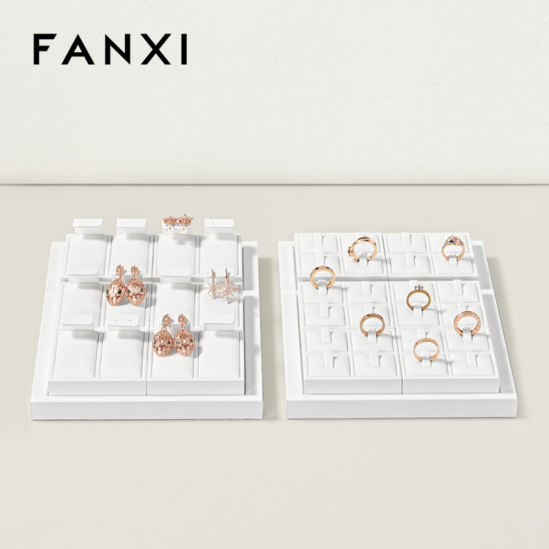 FANXI P157 Custom Luxury Black Leather Jewelry Tray Stackable Bracelet Necklace Ring Display Tray For Jewelry Showcase