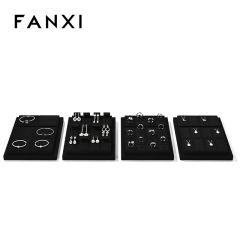 FANXI P158 Custom Luxury Black Microfiber Jewelry Tray Stackable Bracelet Necklace Ring Display Tray For Jewelry Showcase