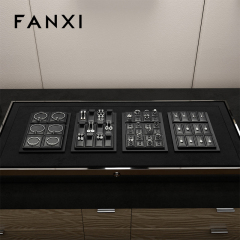 FANXI Custom Luxury Black Leather Jewelry Tray Stackable Bracelet Necklace Ring Display Tray For Jewelry Showcase