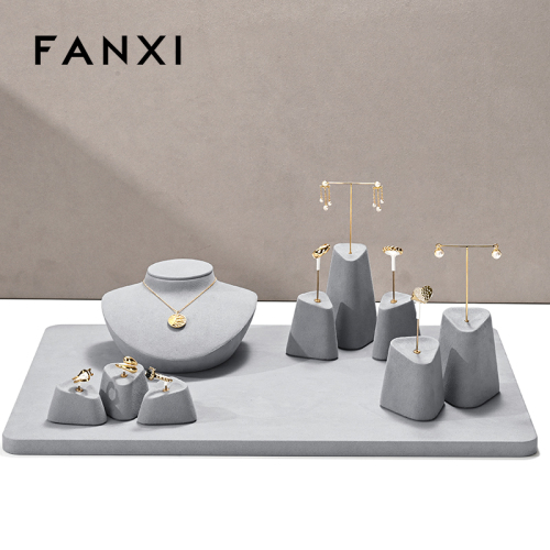 FANXI New fashion jewelry displays for store luxury jewelry display props Black Microfiber jewelry stand display set