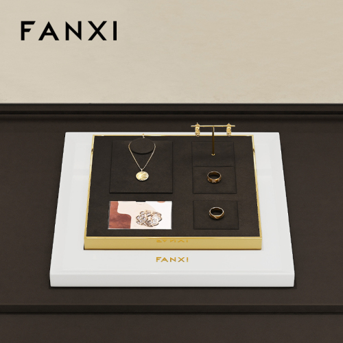 FANXI JS118 Fashion jewelry displays for store luxury Microfiber jewelry display props custom metal jewelry stand display set